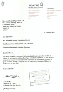 Certyfikat rezydencji podatkowej Microsoft 2013