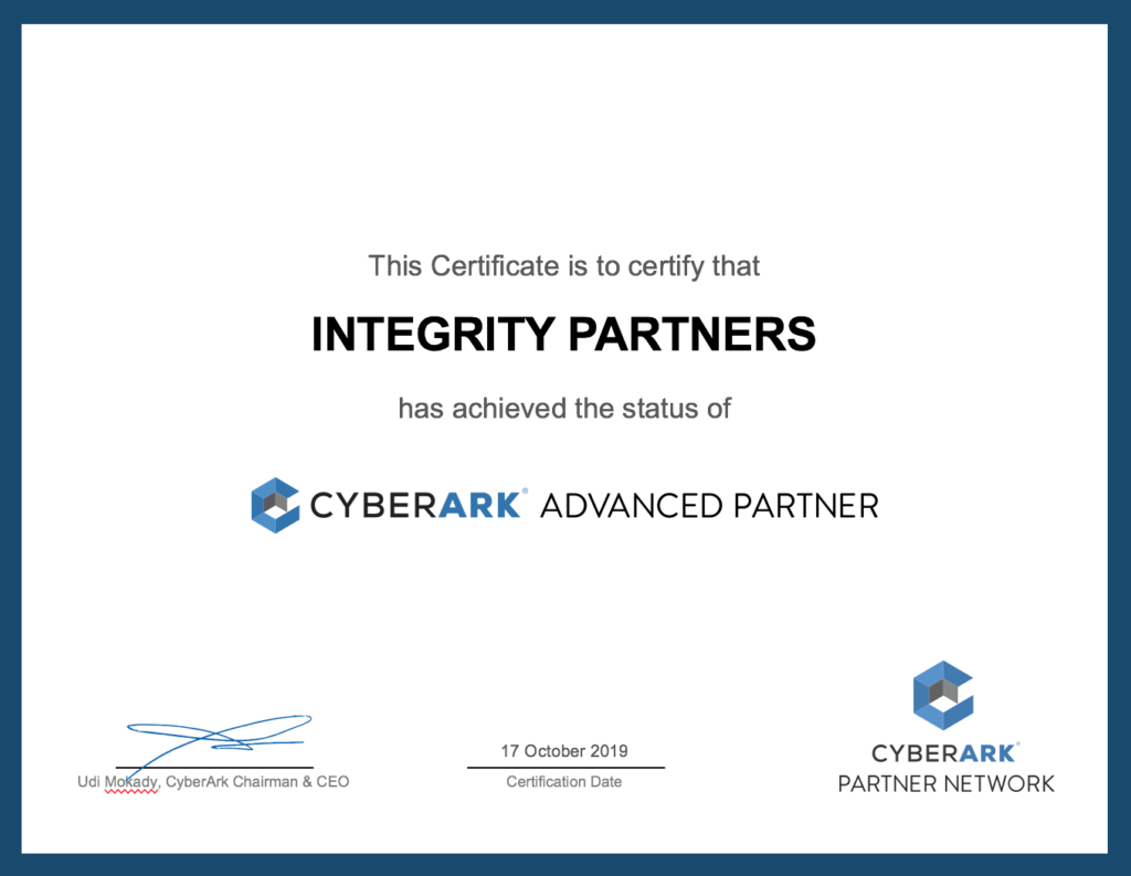 Certyfikat CyberArk Advanced Partner dla Integrity Partners